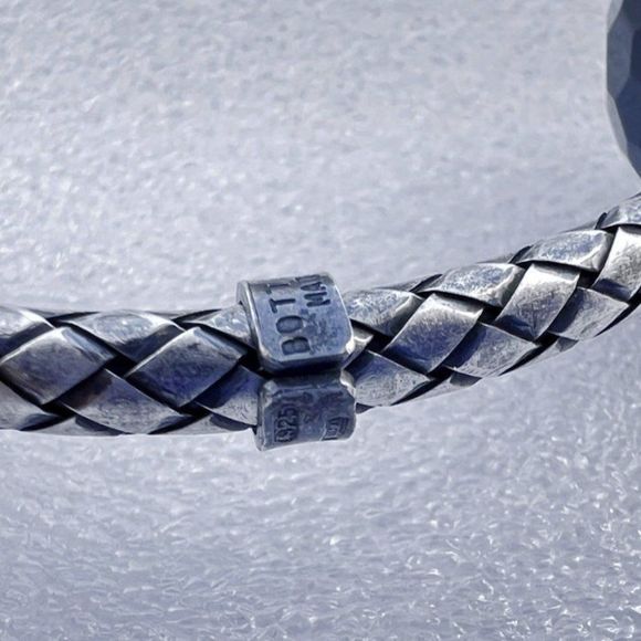 BOTTEGA VENETA Triple Onyx Bead Intrecciato Sterling Silver Bangle Bracelet - Picture 7 of 9